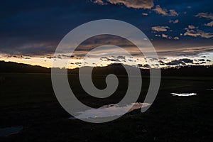 Dramatic cloudscape over fields