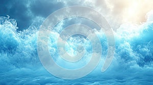 Dramatic cloudscape, vibrant blue hues, sunlit sky, atmospheric