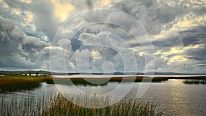 Dramatic cloudy skies over Corrib lake in Galway, Ireland