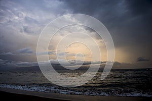 Dramatic Cloudy Sunset Sky over Seascape as Hurricane Storm Approaches