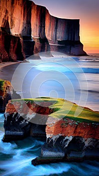 Dramatic Coastal Cliffs at Sunset illustration Artificial Intelligence artwork generated