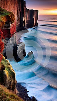 Dramatic Coastal Cliffs at Sunset illustration Artificial Intelligence artwork generated