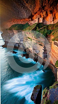 Dramatic Coastal Cliffs at Sunset illustration Artificial Intelligence artwork generated