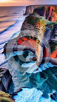 Dramatic Coastal Cliffs at Sunset illustration Artificial Intelligence artwork generated