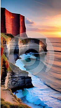 Dramatic Coastal Cliffs at Sunset illustration Artificial Intelligence artwork generated