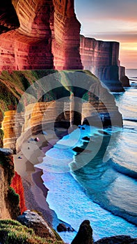 Dramatic Coastal Cliffs at Sunset illustration Artificial Intelligence artwork generated