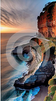 Dramatic Coastal Cliffs at Sunset illustration Artificial Intelligence artwork generated