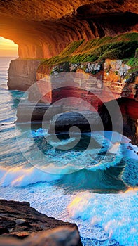 Dramatic Coastal Cliffs at Sunset illustration Artificial Intelligence artwork generated