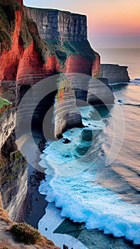 Dramatic Coastal Cliffs at Sunset illustration Artificial Intelligence artwork generated