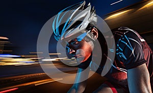 Dramatic colorful close-up cyclist portrait.