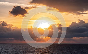 Dramatic Colorful Sunset Sky over Mediterranean Sea. Cloudscape Background