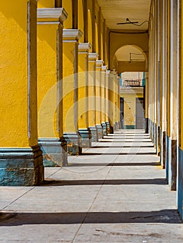 Dramatic columns of historic colonial building in Havana, Cuba