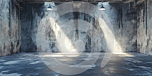 Dramatic Concrete Room Spotlight Beams on Grunge Texture Background Perfect for Design Projects