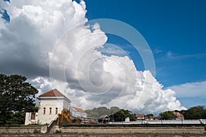 Dramatic cumulonimbus clouds towering over the promenade of West cliff Ramsgate