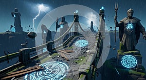 Ruined Sky Bridge in a Stormy Landscape