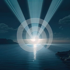 Dramatic dark sea and bright light ahead