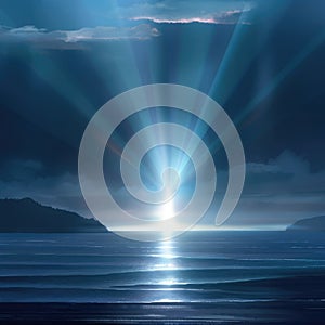 Dramatic dark sea and bright light ahead