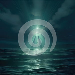 Dramatic dark sea and bright light ahead