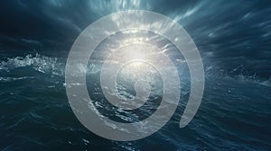 Dramatic dark sea and bright light ahead