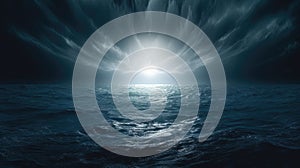 Dramatic dark sea and bright light ahead