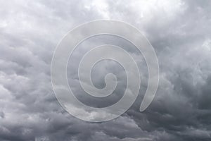 Dramatic dark sky with grey clouds before thunderstorm during