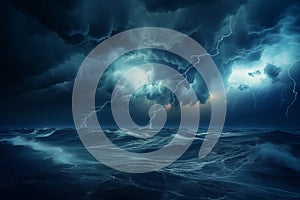 Dramatic dark storm clouds over sea