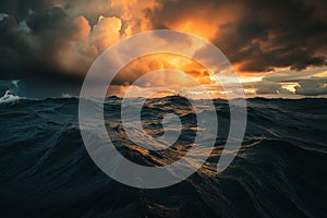 Dramatic dark storm clouds over sea