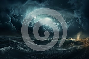 Dramatic dark storm clouds over sea