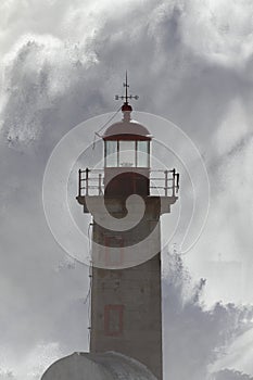 Dramatic dark storm at the old lighthouse