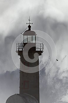 Dramatic dark storm at the old lighthouse