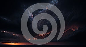 Dramatic dark stormy sky with glowing clouds