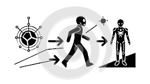Robot Transforming Human - AI, Cybernetics Future Evolution Icon, vector design Generative AI