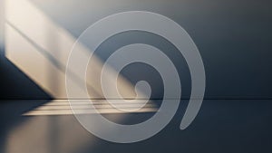 Dramatic diagonal sunlight casting geometric shadows on a minimalist interior wall