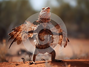 The Dramatic Display of the Frilled Lizard in Outback