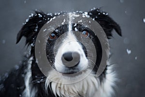 A dramatic dog under the snow