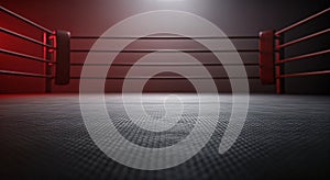 Dramatic Empty Boxing Ring with Red Lighting