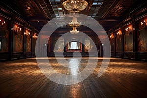 dramatic empty dance floor in sophisticated ballroom