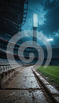Dramatic Empty Stadium Night with Floodlights