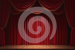 Dramatic entrance Red theater curtain bathed in spotlight ambiance