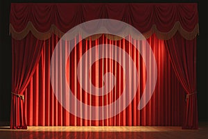 Dramatic entrance Red theater curtain bathed in spotlight ambiance