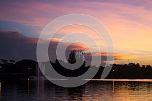 Dramatic evening cloudscape in city blue and red sky