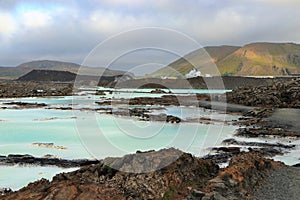 Dramatic Evening Light on Geothermal Blue Lagoon and Lava Fields on the Volcanic Reykjanes Peninsula, Western Iceland