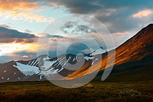 Dramatic evening skies over the Sarek National Park, Sweden.