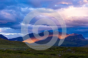 Dramatic evening skies over the Sarek National Park, Sweden.