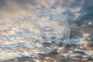 The dramatic evening sky in cirrus clouds at sunset