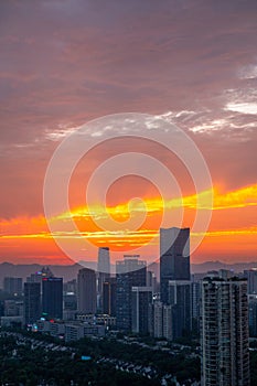 Dramatic evening sky at sunset over Chongqing city