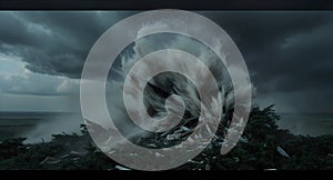 Explosion of debris storm landscape