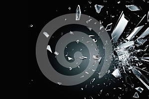 Exploding Glass Shards on a Dark Background Capturing Dynamic Motion and Impact