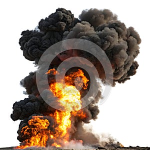 Horrible Smoke and fire explosion isolated on white background