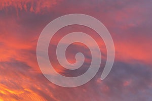 Dramatic fiery sky sunset cloudscape at dusk